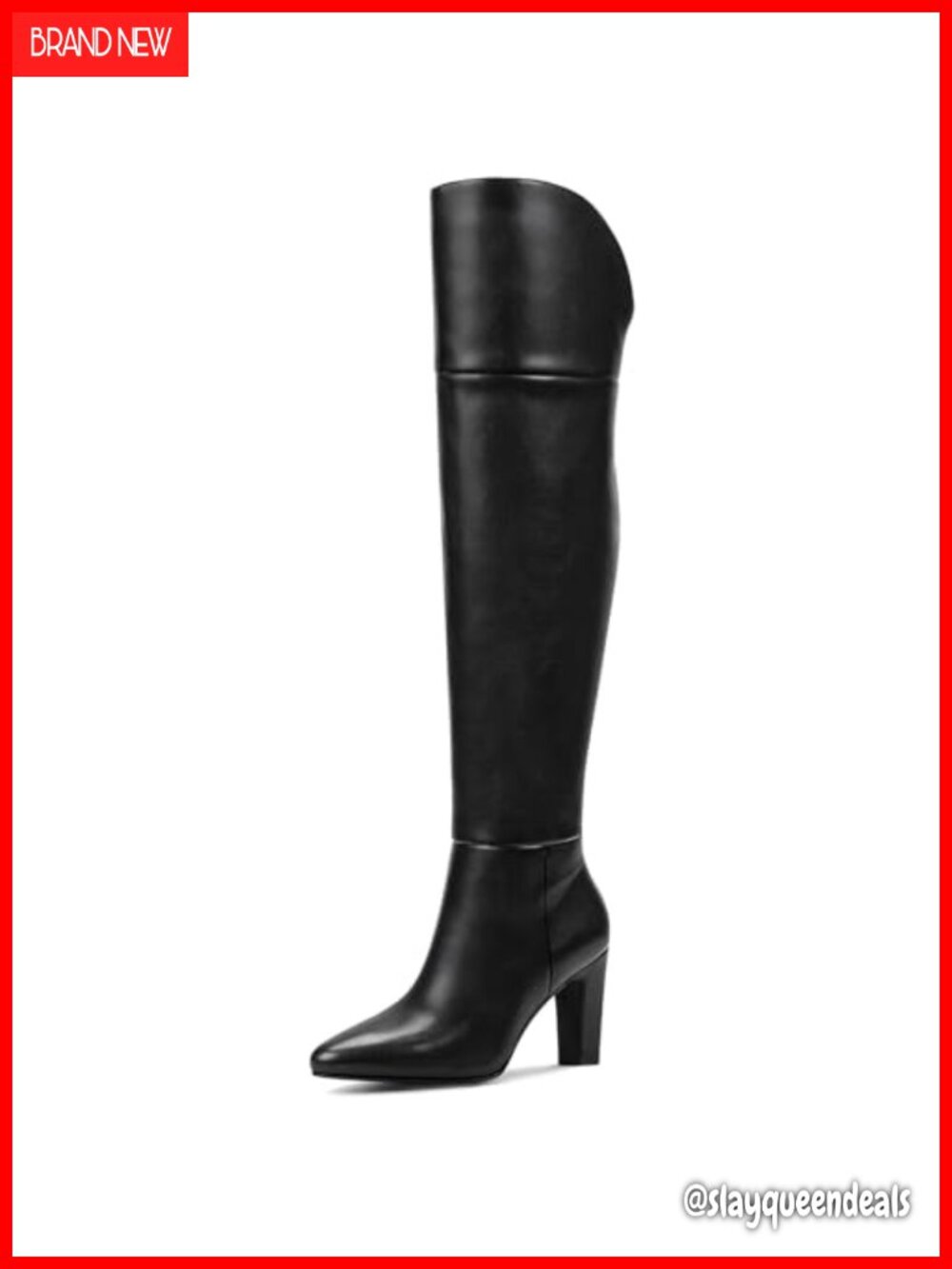 Faux Leather Over the Knee Boots Pointed Toe Chunky Heel Side Zipper